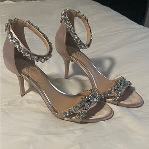 Jewel Badgley Mischka Crystal-Embellished Satin Heels